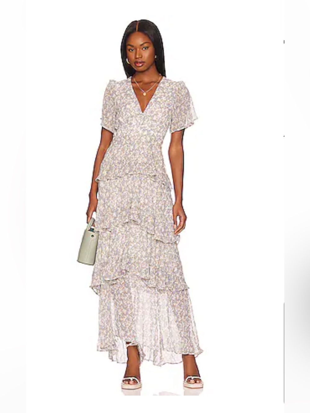 Astr the label Blue and Cream Floral Tiered Ruffle Dress